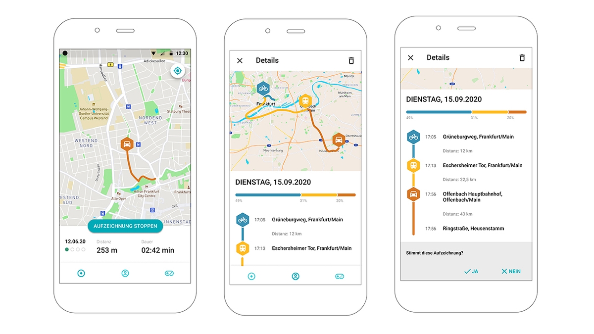 Smartphone-Screens: Tracking der Wegstrecken und Mobilitätsträger